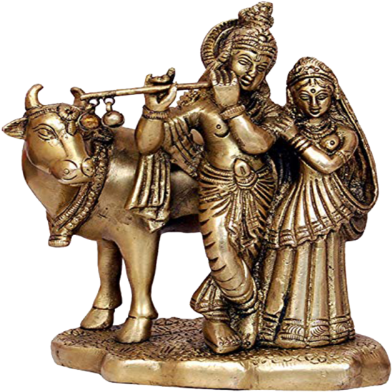 Krishna Radha Statue Flute Cow PNG Image