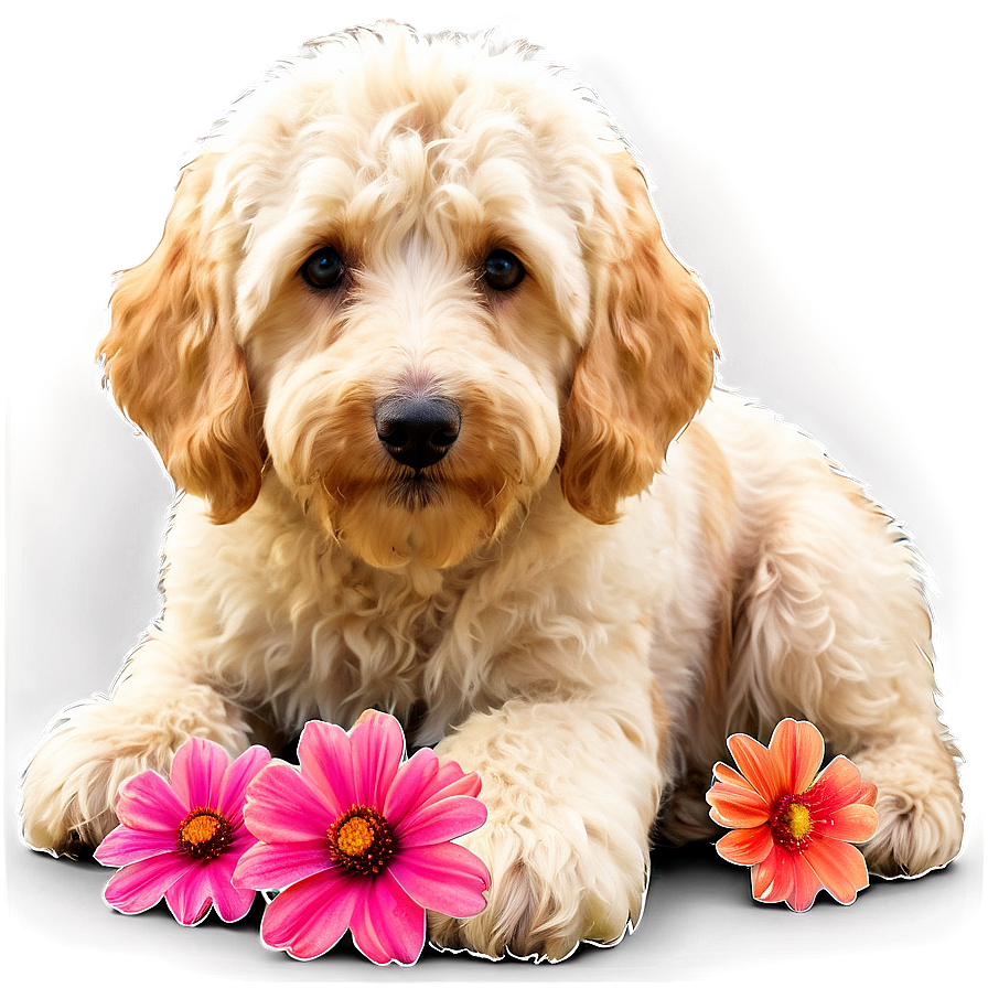 Labradoodle And Flowers Png Ajn71 PNG Image