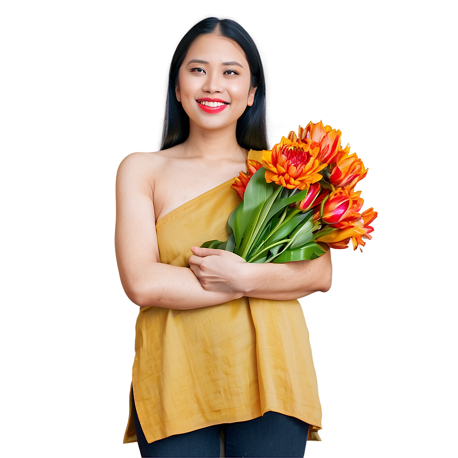 Lady With Flowers Png Plo PNG Image