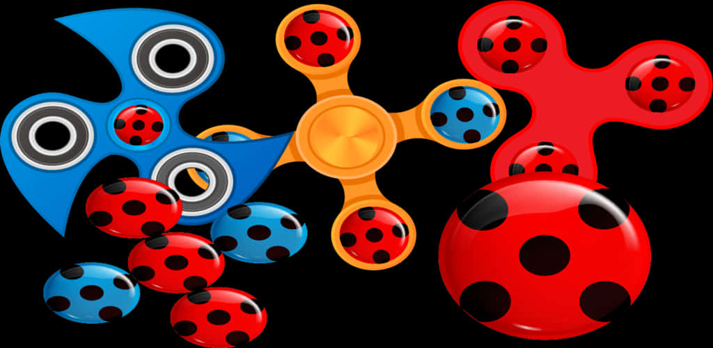 Ladybug Themed Fidget Spinners PNG Image