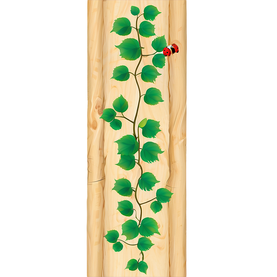 Ladybugon Vine Wooden Background PNG Image