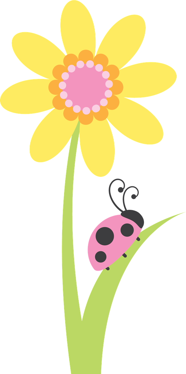 Ladybugon Yellow Flower Graphic PNG Image