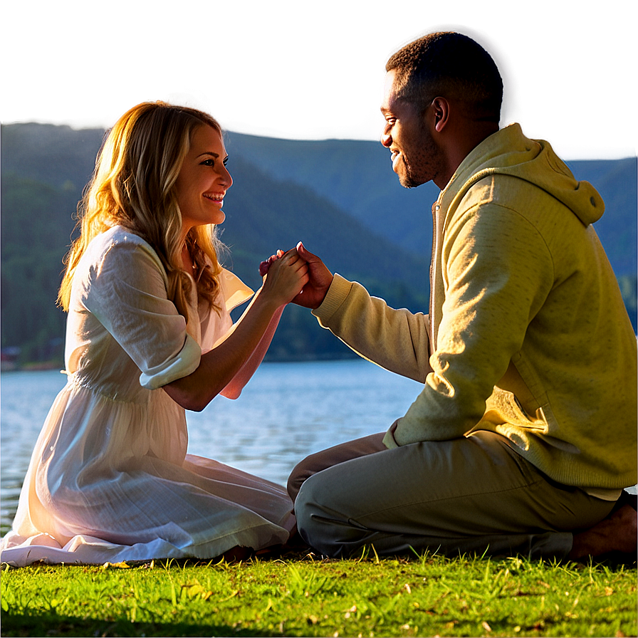 Lakeside Sunset Proposal Png Yot PNG Image