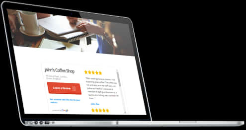 Laptop Displaying Coffee Shop Review PNG Image