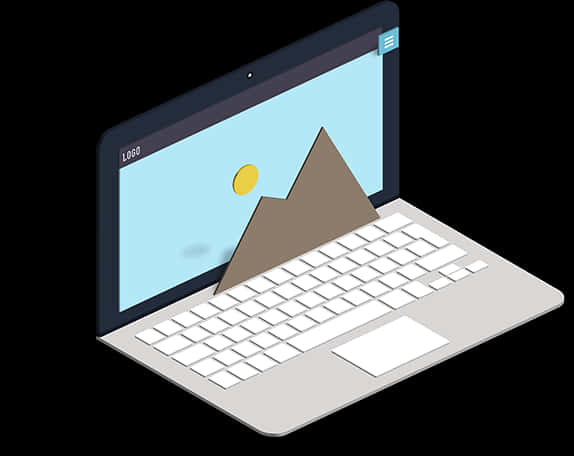 Laptopwith Mountain Logo Design PNG Image