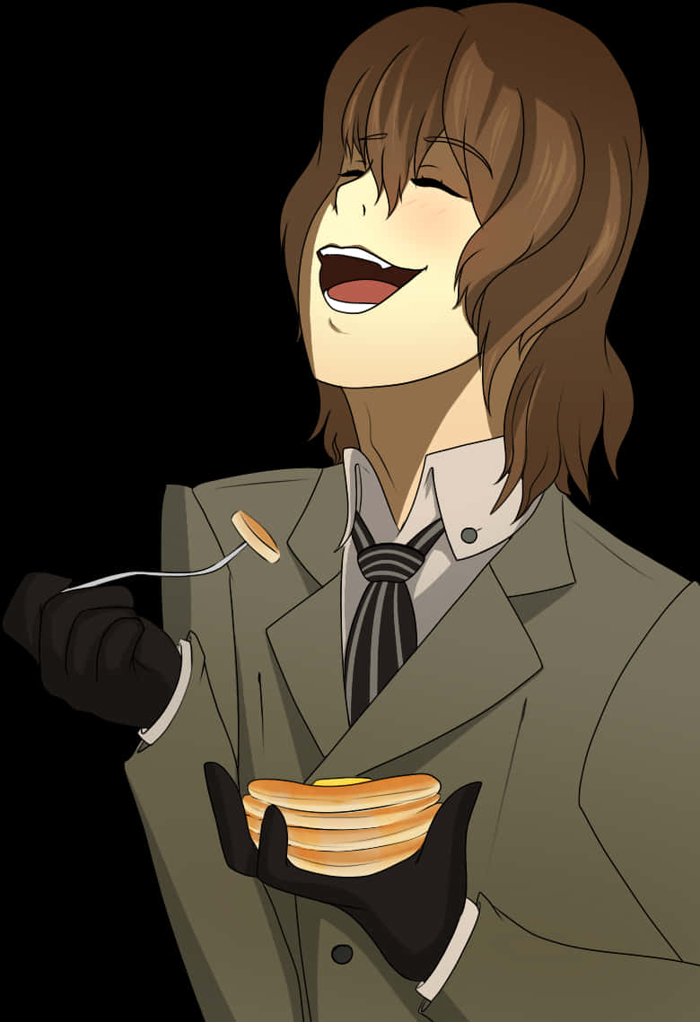 Laughing Anime Character Holding Pancakes PNG Image