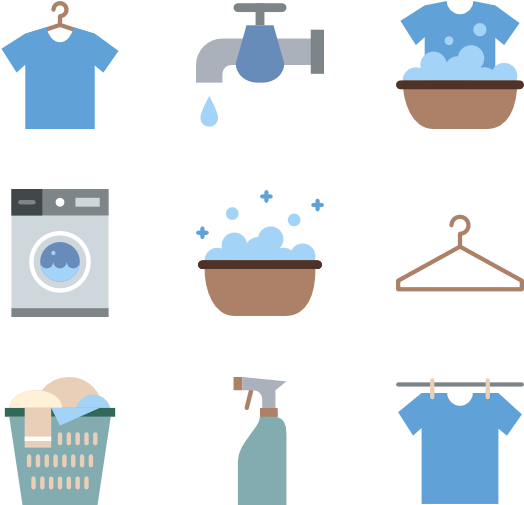 Laundry Process Icons Set PNG Image