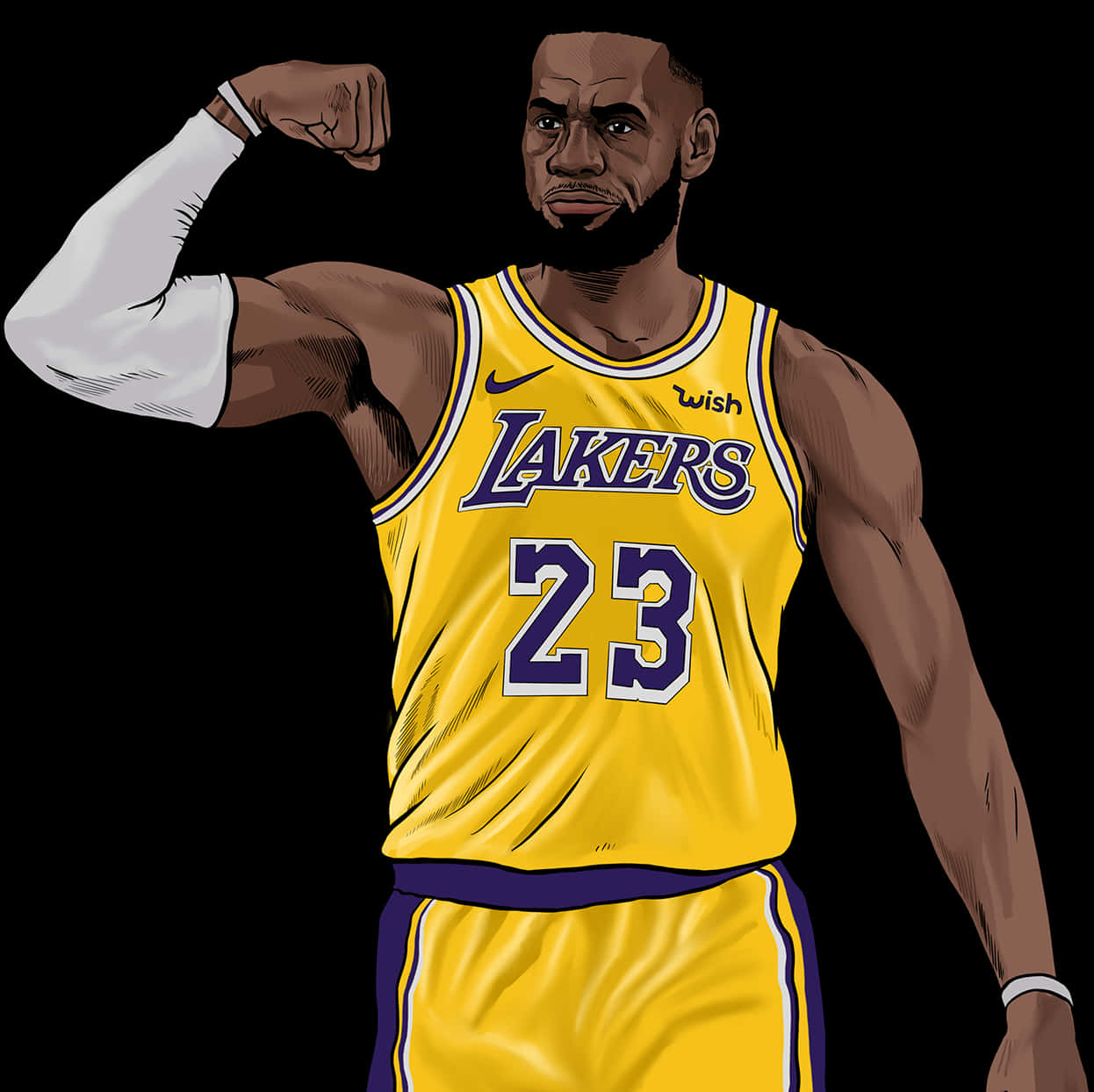 Le Bron James Lakers Flexing Illustration PNG Image