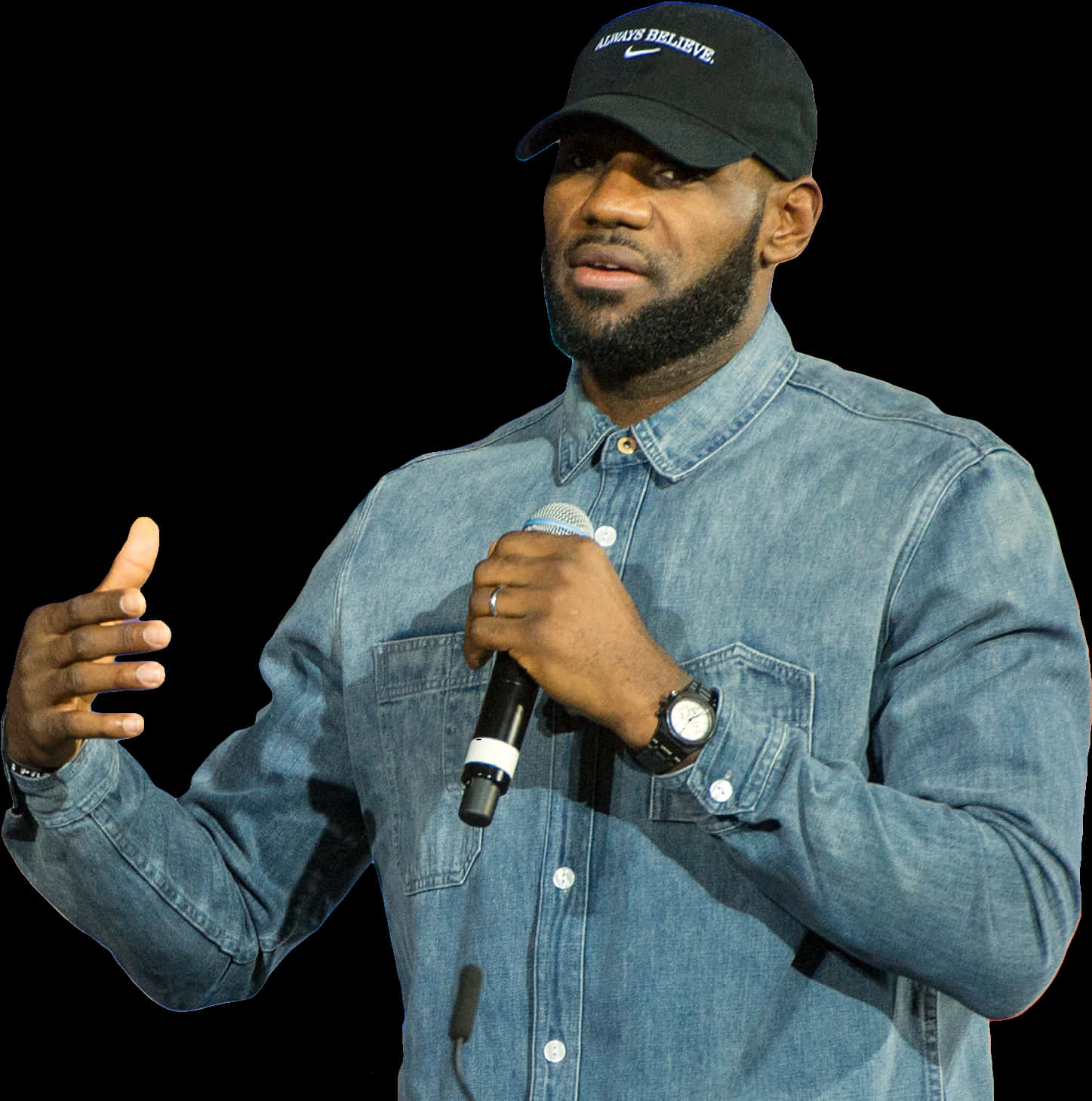 Le Bron James Speaking Event Denim Outfit PNG Image