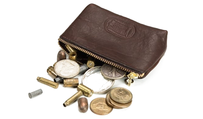 Leather Pursewith Coins Scattered PNG Image