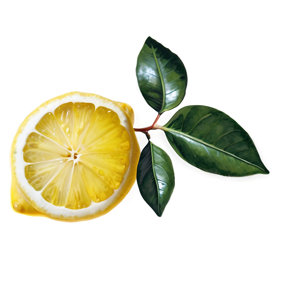 Lemon With Leaf Png Tih PNG Image