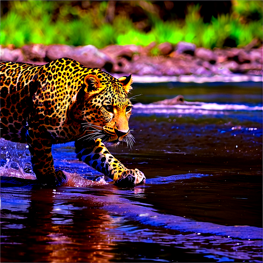 Leopard Crossing River Png 17 PNG Image