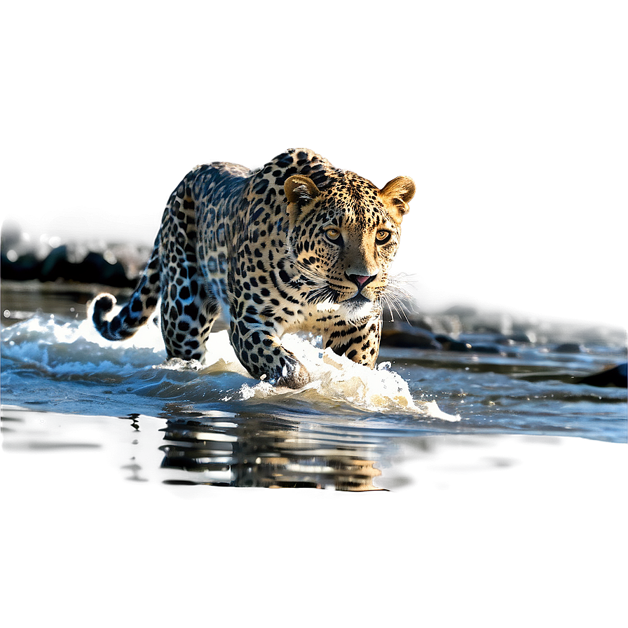 Leopard Crossing River Png 50 PNG Image