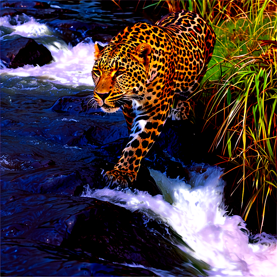 Leopard Crossing River Png 51 PNG Image