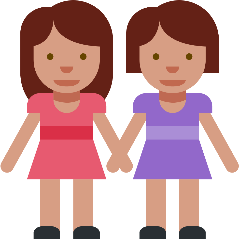 Lesbian Couple Cartoon Holding Hands PNG Image