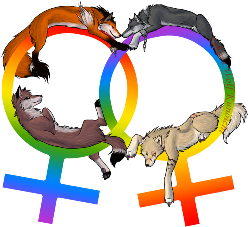 Lesbian Pride Foxes Art PNG Image