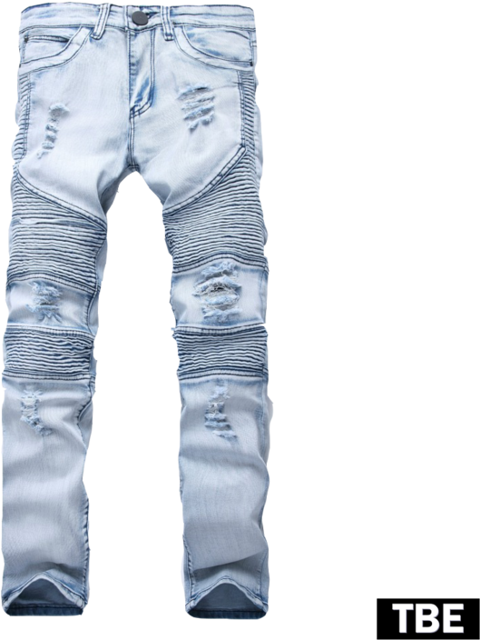 Light Wash Ripped Biker Jeans PNG Image