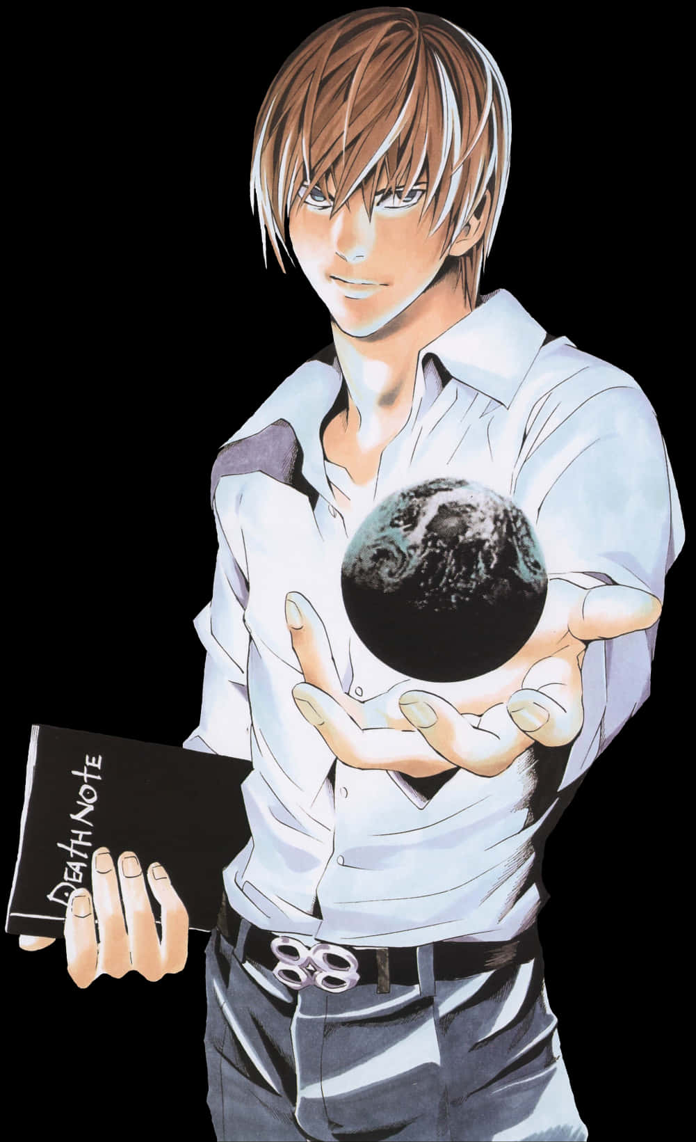 Light Yagami Holding Death Noteand Earth PNG Image