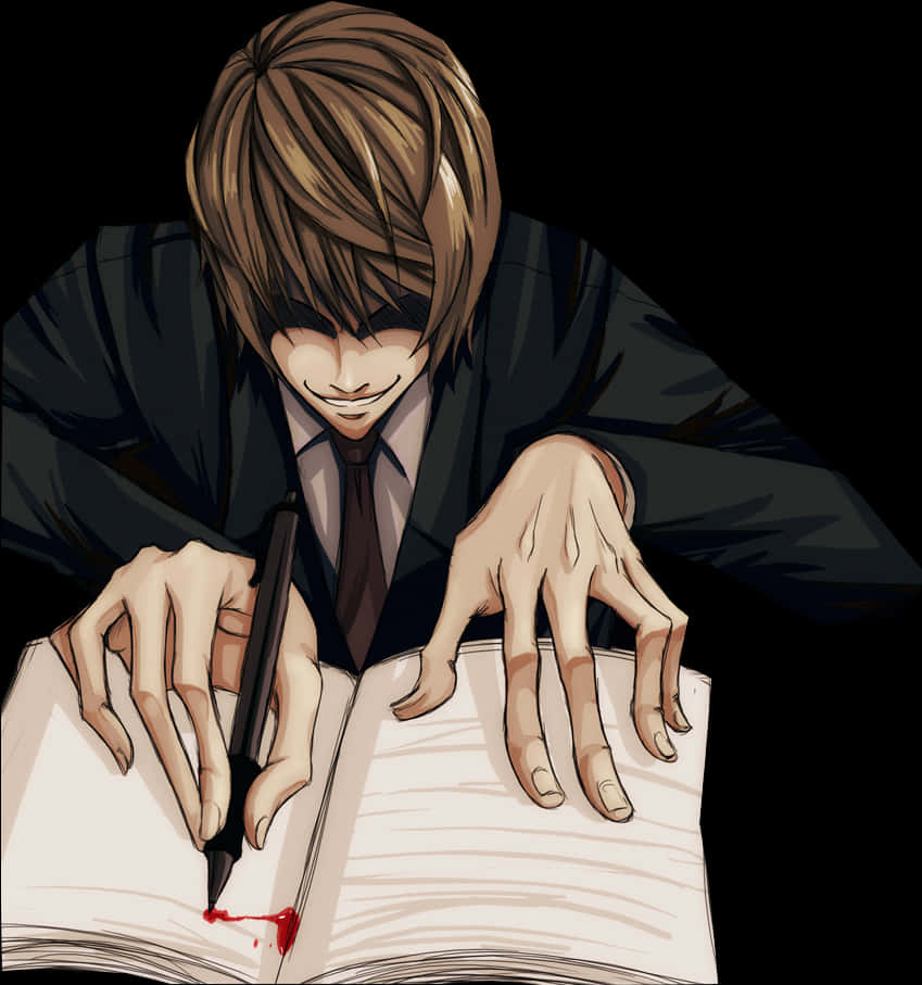 Light Yagami Writing Death Note PNG Image