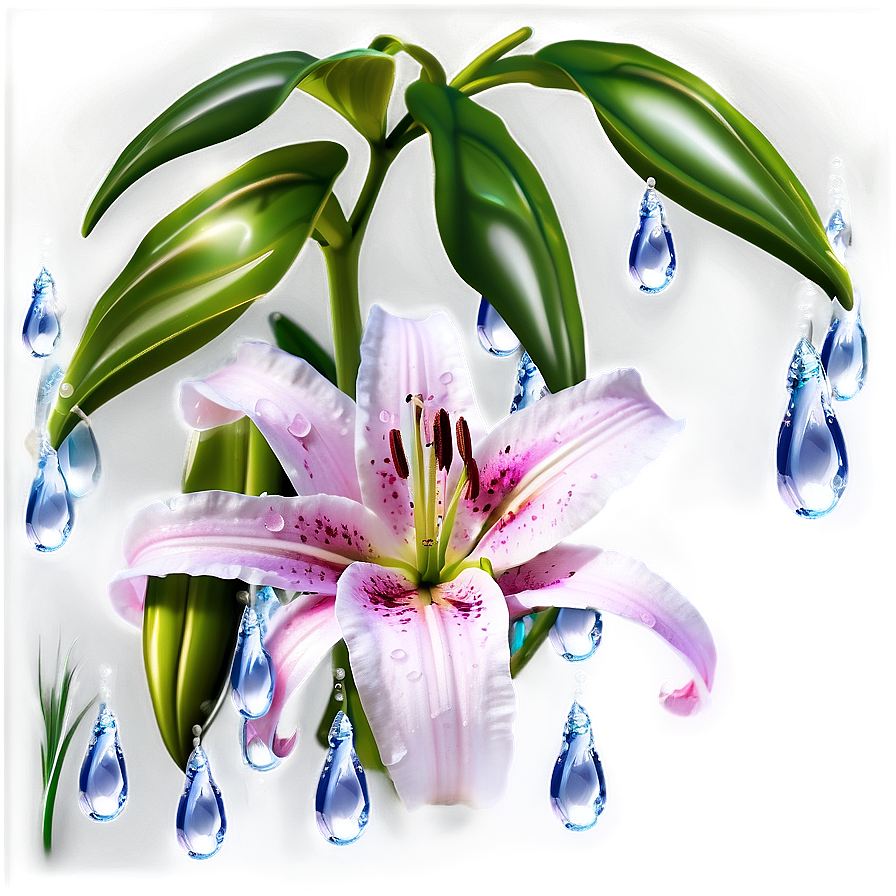 Lily Flower With Dew Drops Png Cyw PNG Image