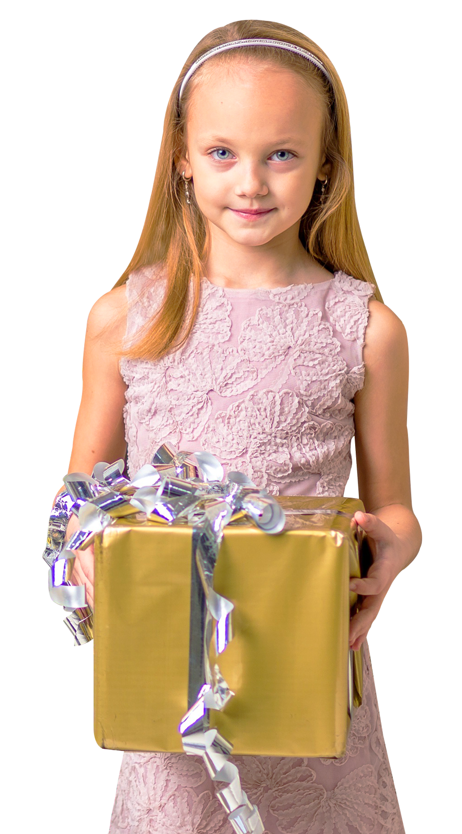 Little Girl Holding Gift PNG Image