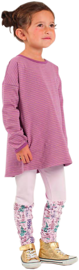 Little Girl In Purple Tunic And Floral Leggings.png PNG Image