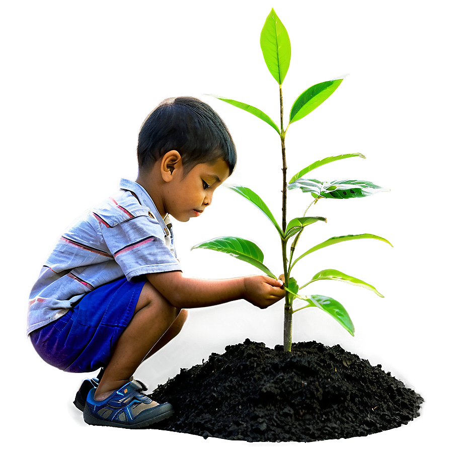 Little Kid Planting Tree Png Qwt92 PNG Image