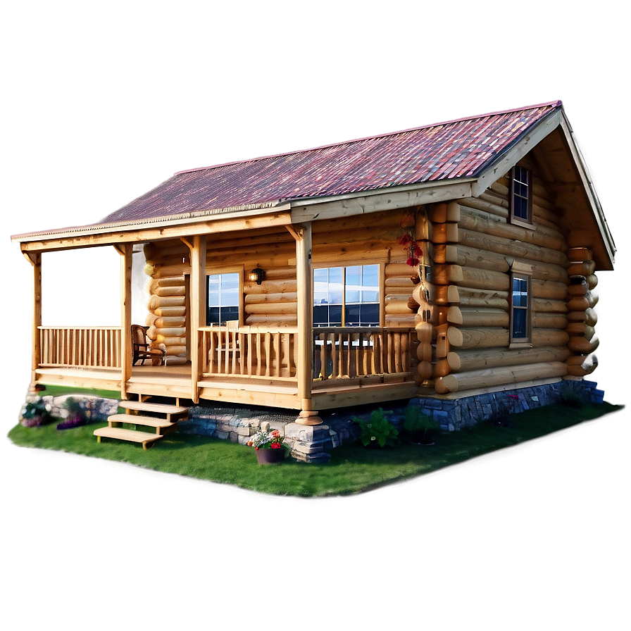 Log Cabin With Wooden Deck Png Ael PNG Image