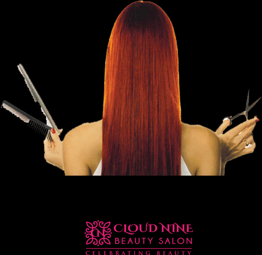 Long Red Hair Beauty Salon Ad PNG Image