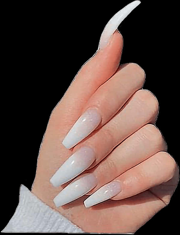 Long Stiletto Nails White Glitter PNG Image