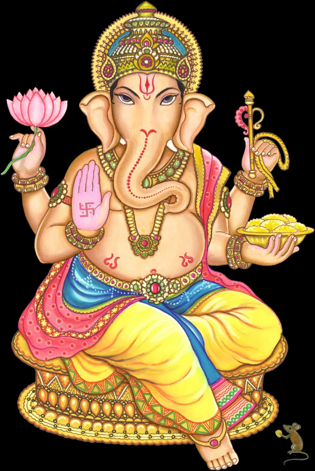 Lord Ganesh Holding Lotusand Sweets PNG Image