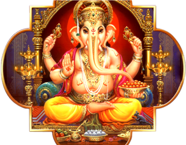 Lord Ganesh Seated Traditional Artwork PNG Image