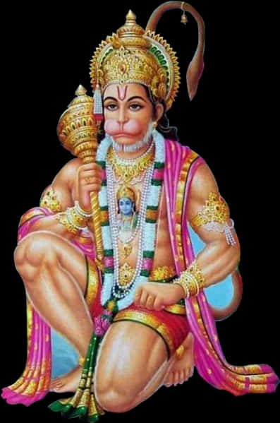 Lord Hanuman Seatedwith Gada PNG Image