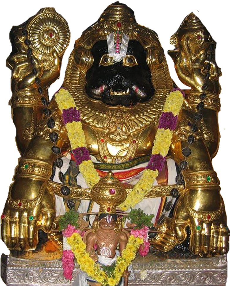 Lord_ Narasimha_ Idol_ Decorated_with_ Garlands PNG Image