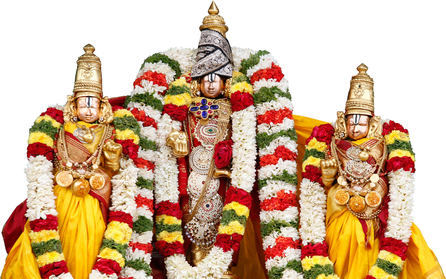 Lord_ Venkateswara_ And_ Consorts_ Adorned_ With_ Flowers PNG Image