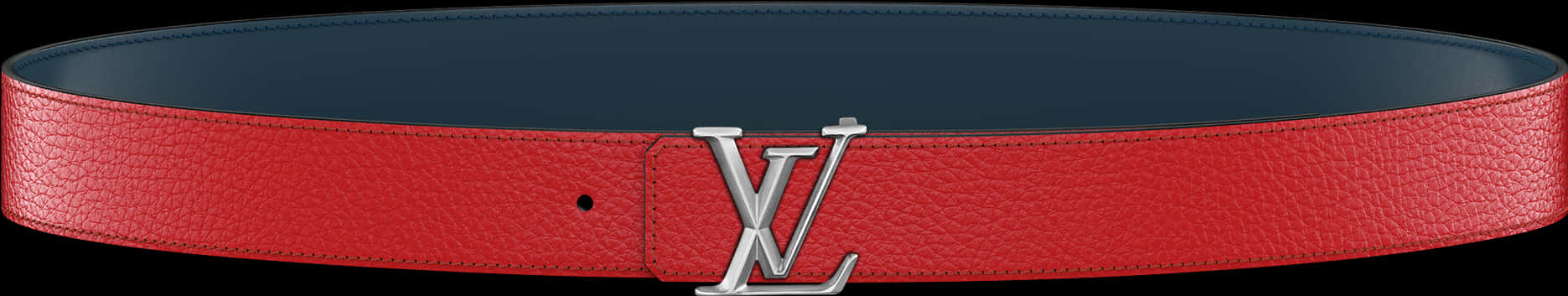 Louis Vuitton Red Leather Beltwith Silver L V Buckle PNG Image