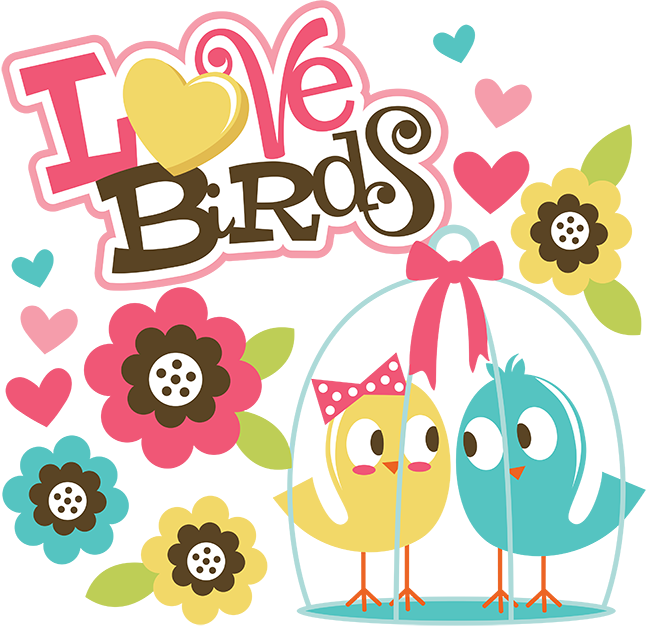 Love Birds Cute Cartoon Illustration PNG Image