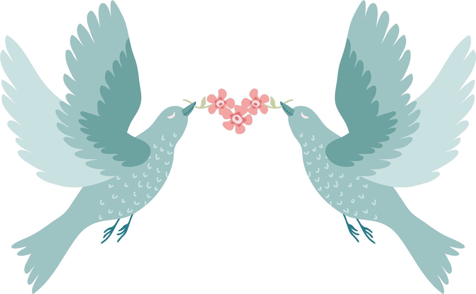 Love Birds Sharing Flower Branch PNG Image