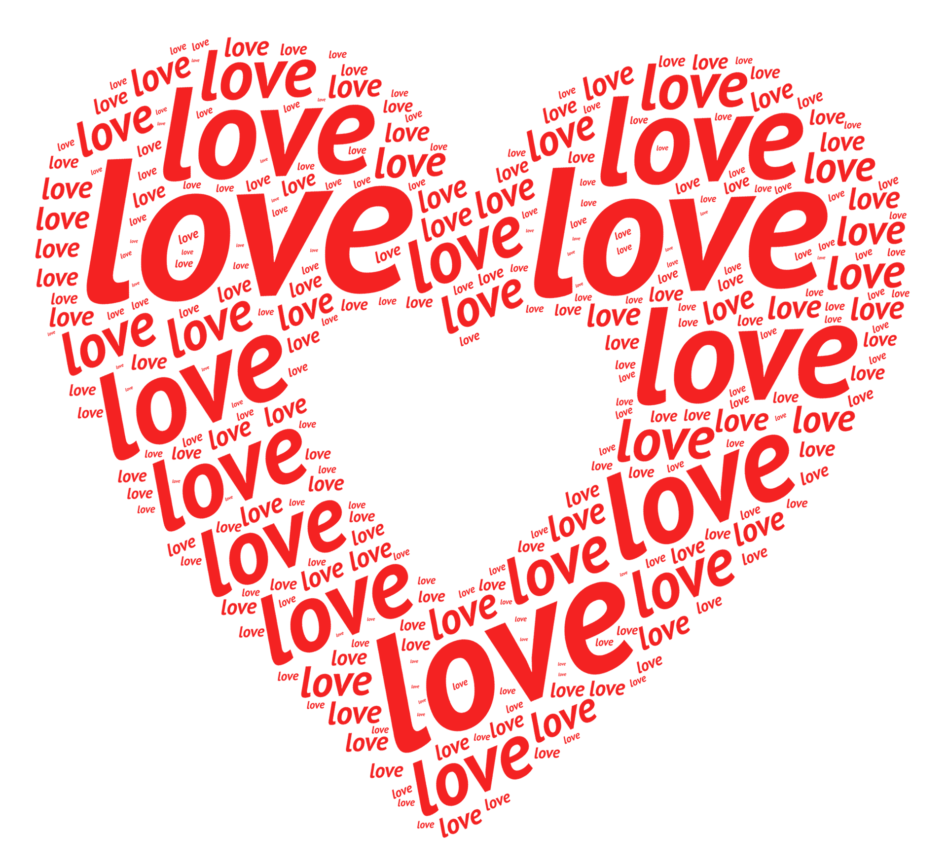 Love Word Cloud Heart Shape PNG Image