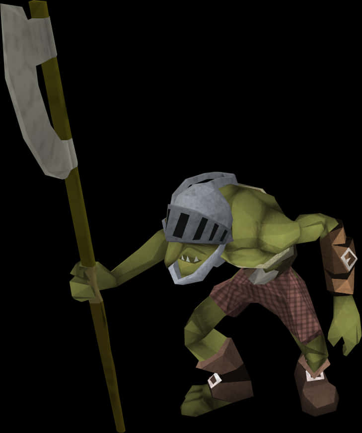 Low Poly Green Goblinwith Spear PNG Image