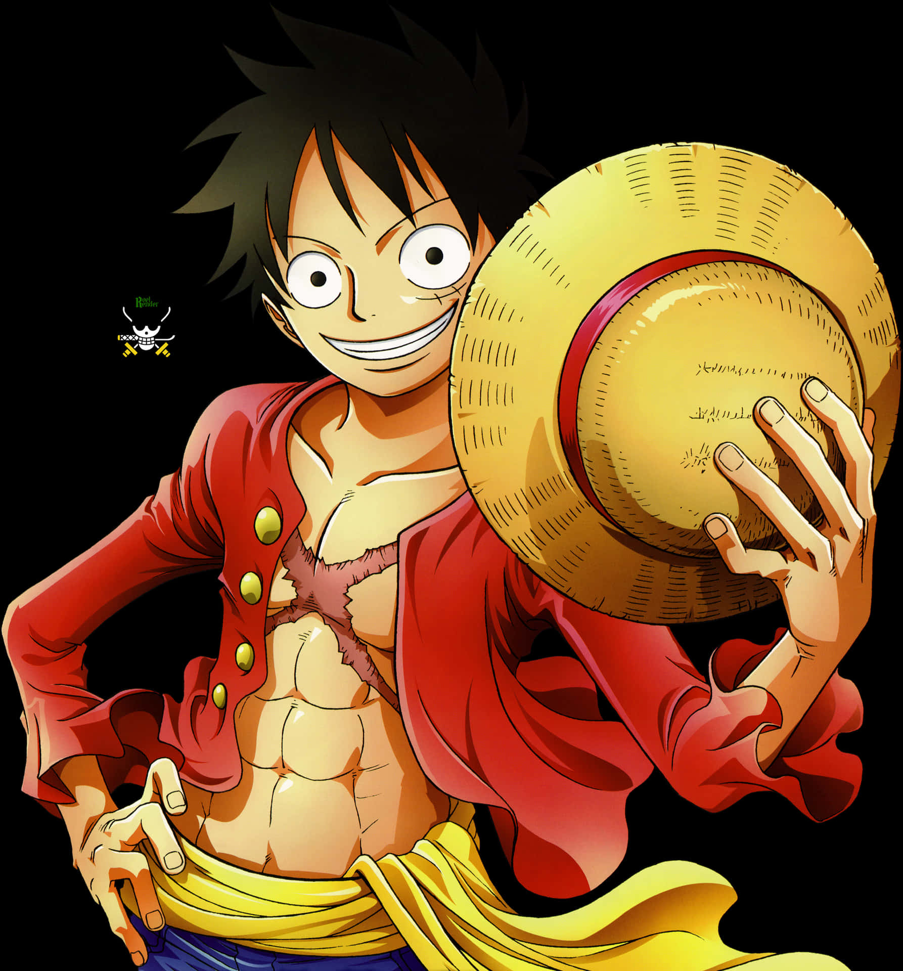 Luffy Smiling With Straw Hat PNG Image