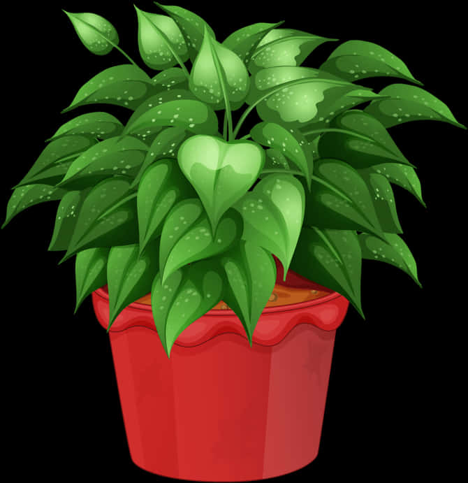 Lush Green Plantin Red Pot PNG Image