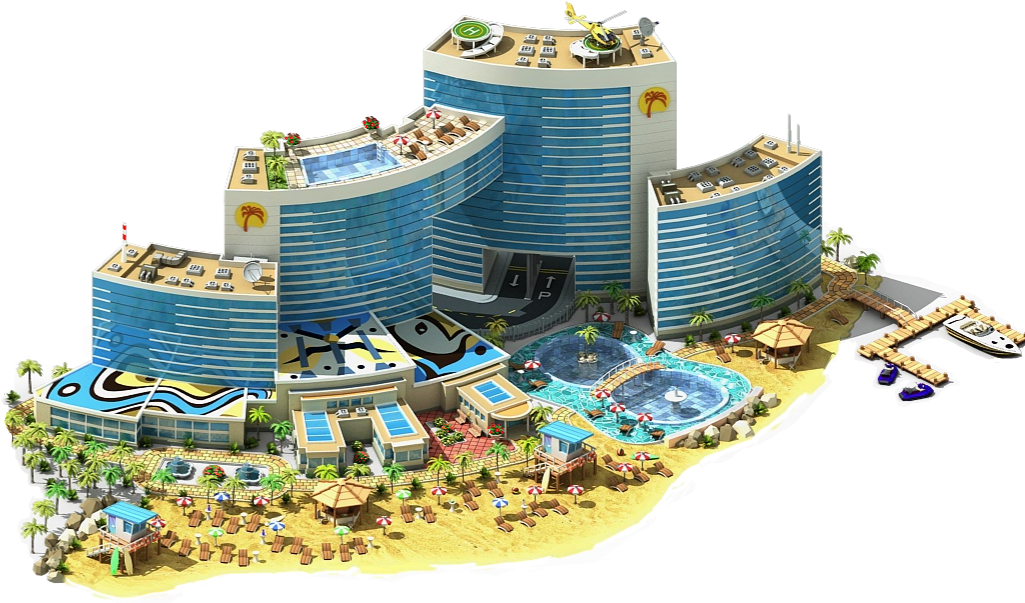 Luxury Beachfront Hotel Resort Illustration PNG Image