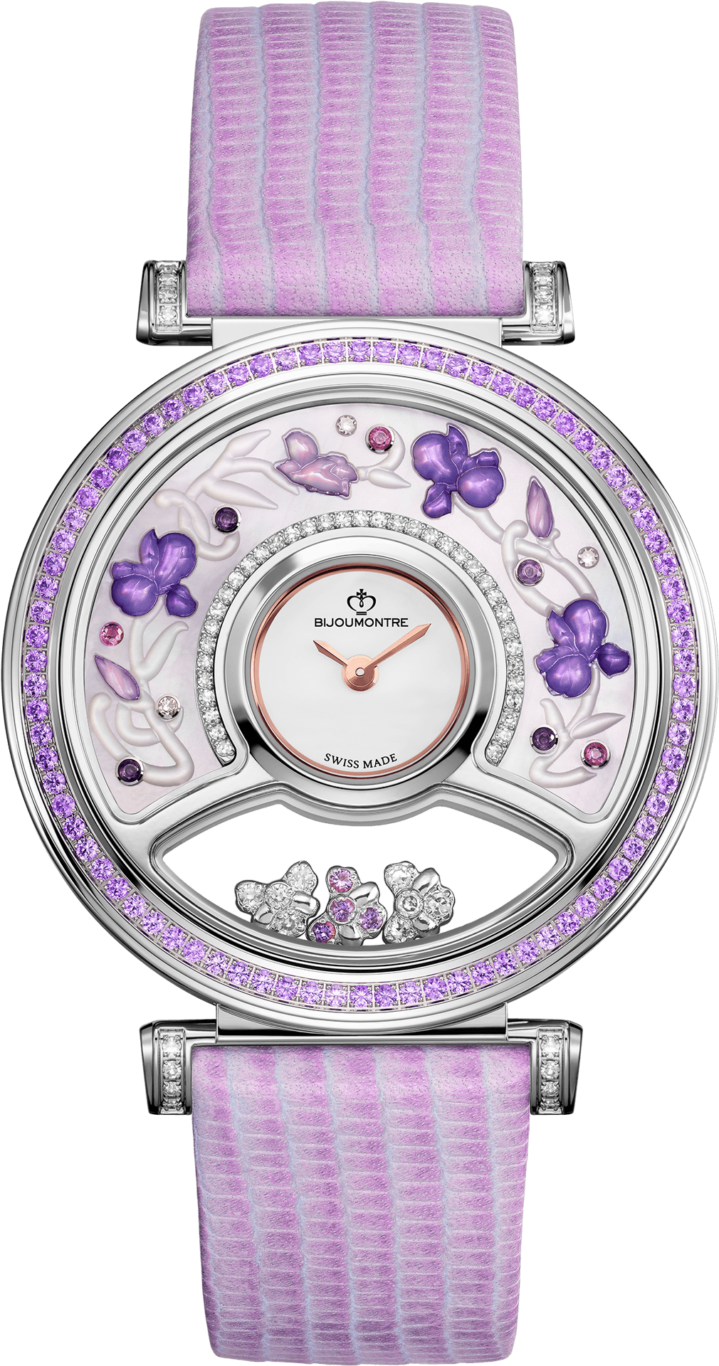 Luxury Purple Floral Wristwatch Bijoumontre PNG Image