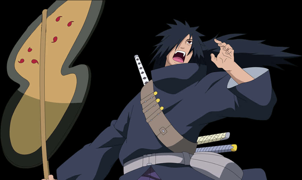 Madara Uchiha Battle Stance PNG Image