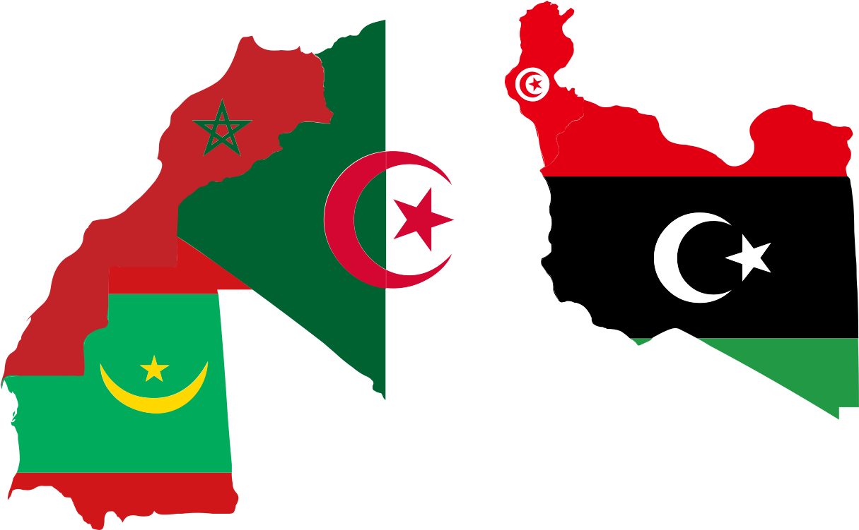 Maghreb Countries Flags Map PNG Image