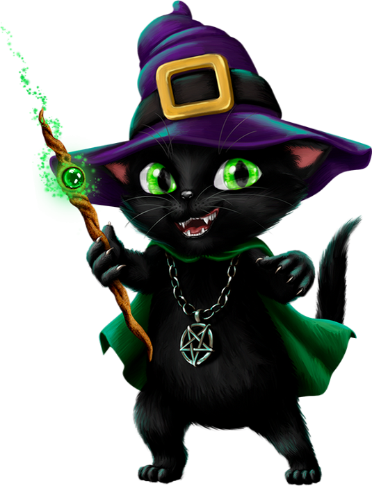 Magical Black Cat Wizard PNG Image