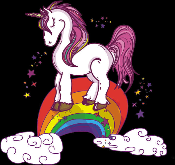 Magical Unicorn On Rainbow PNG Image