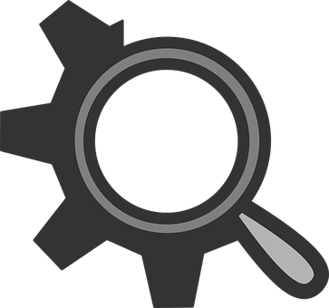 Magnifying Glass On Gear Icon PNG Image