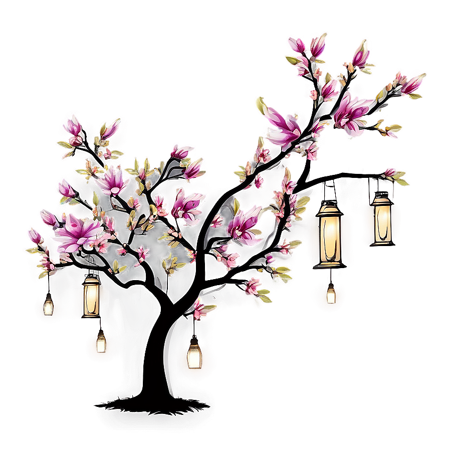 Magnolia Tree With Hanging Lanterns Png Yxf PNG Image